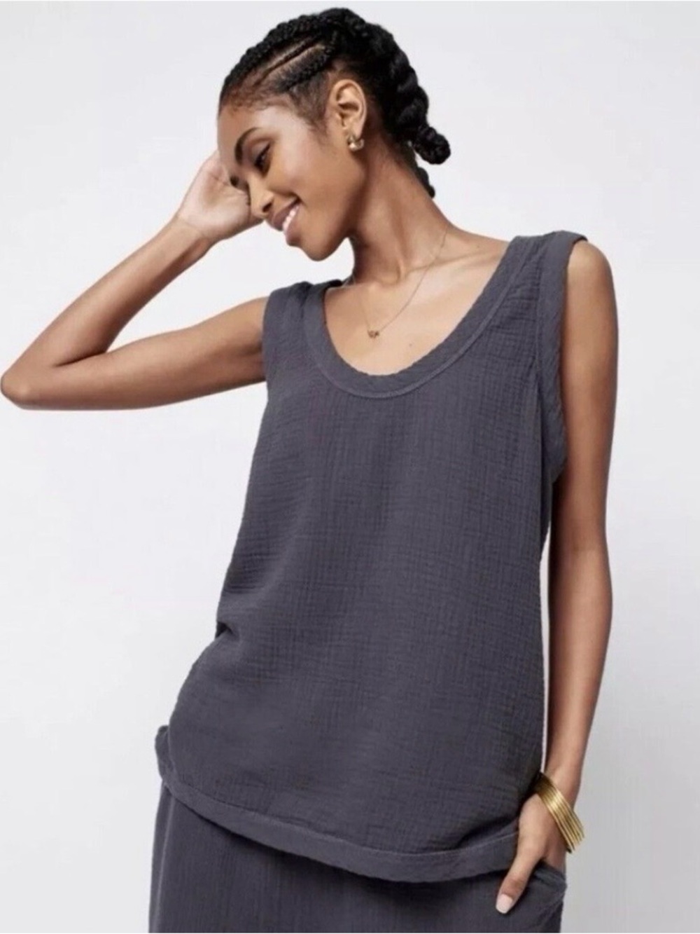 Faherty Charcoal Gray Dream Cotton Scoop Tank